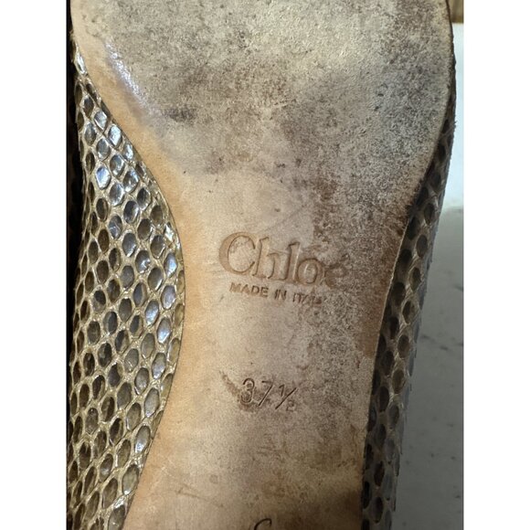 Chloé Scalloped Snakeskin Print Leather Ballet Flats Size 7.5 Brown Beige Textur - Picture 7 of 8